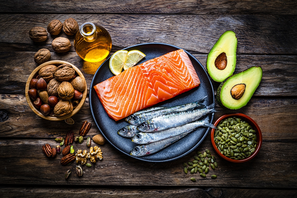 Sources of omega 3, food array.